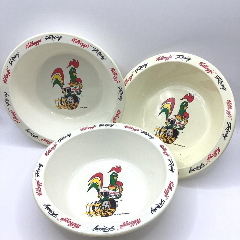 1994 Kellogg's Melamine Racing Cereal Bowl With Corny The Rooster-Lot of 3